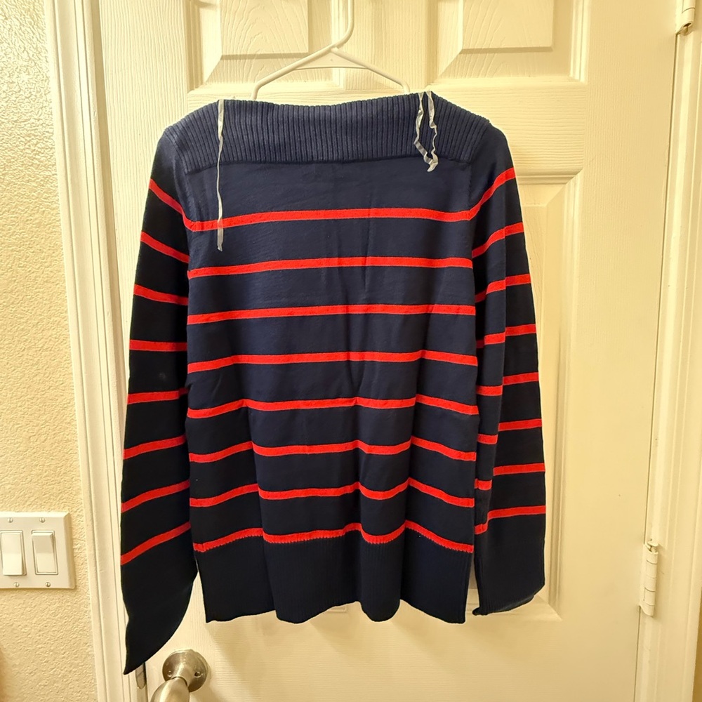 Chaps Dark Blue Sweater with Red Stripe